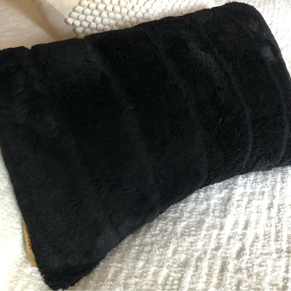 Adrienne Landau Black Faux Fur Lumbar Pillow Plush Luxe Home Decor